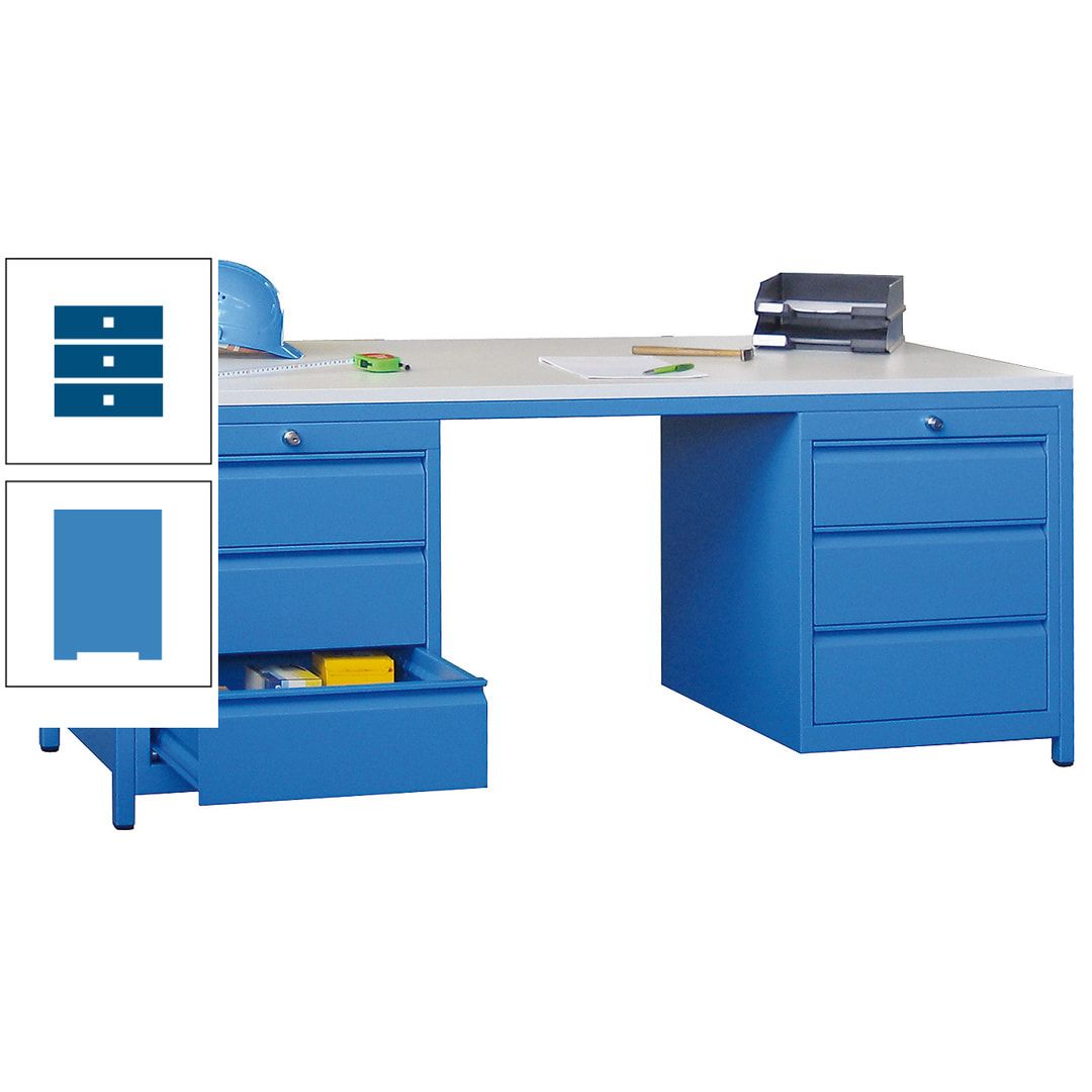 Meisterschreibtisch - 2 Schubladenblöcke - 6 Schubladen - 720 x 1.700 x 800 mm (HxBxT) - anthrazitgrau
