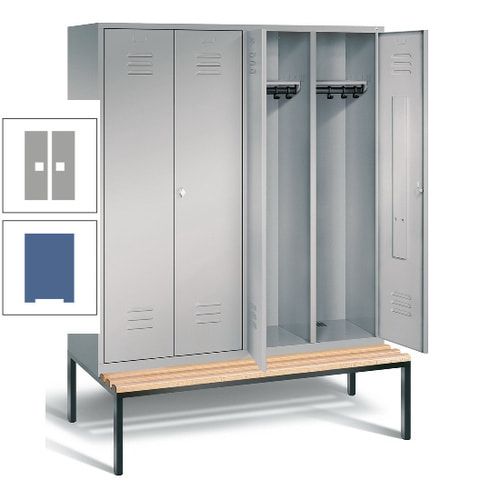 Doppel-Spindschrank, Buche Sitzbank untergebaut, 4 Abteile a 400 mm, Korpus lichtgrau, Tür anthrazitgrau, 2.090 x 1.590 x 815 mm (HxBxT)