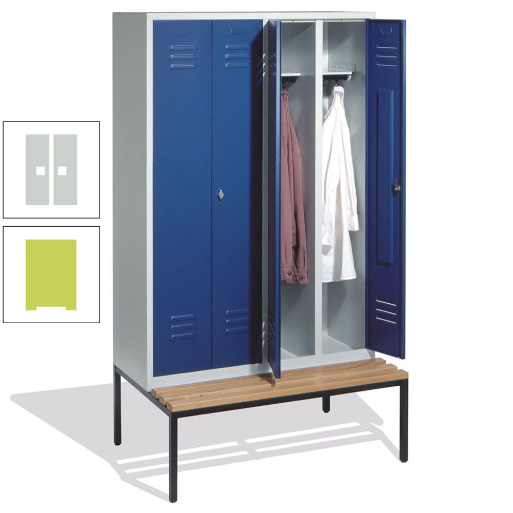 Doppel-Spindschrank, Buche Sitzbank untergebaut, 4 Abteile a 300 mm, Korpus lichtgrau, Tür anthrazitgrau, 2.090 x 1.190 x 815 mm (HxBxT)