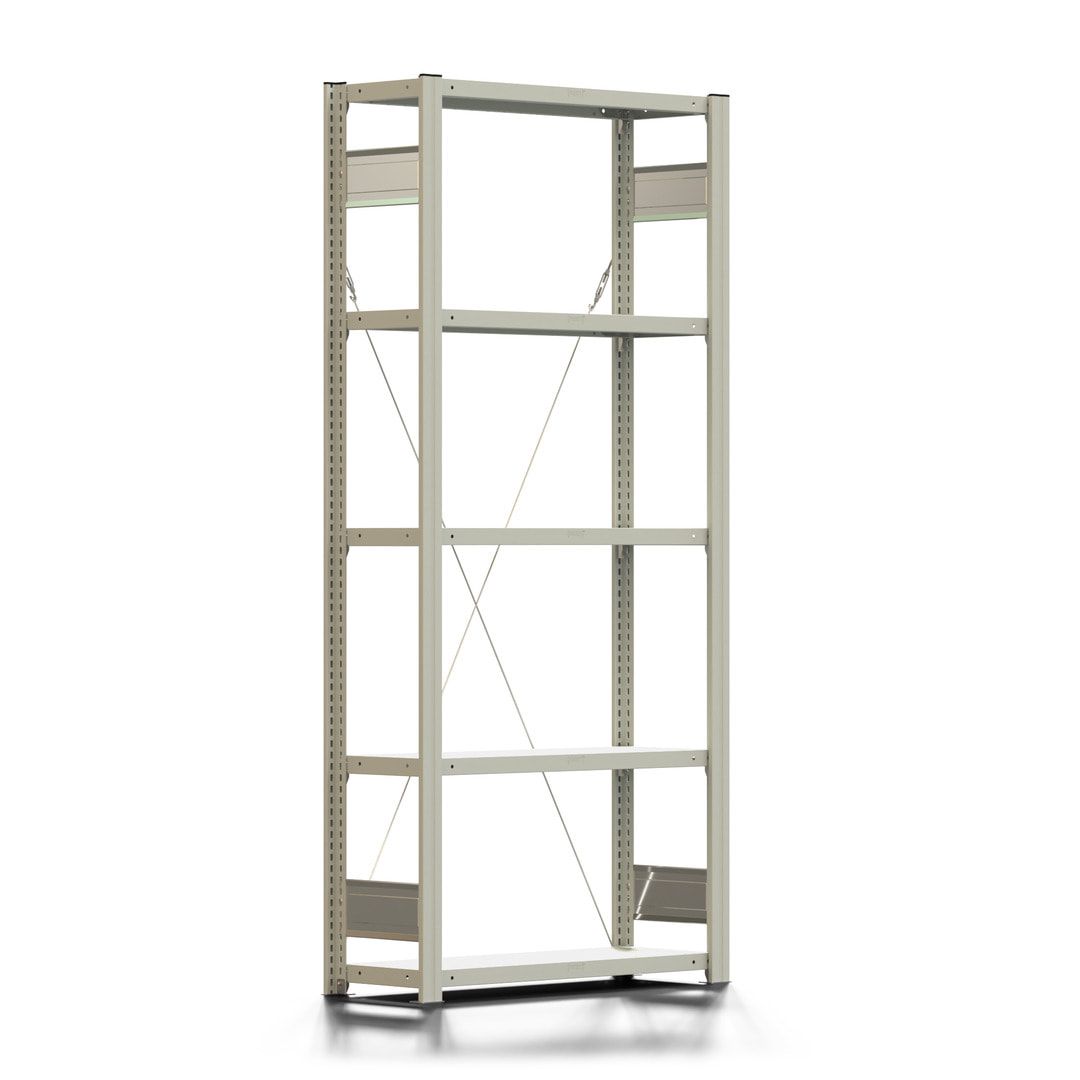 Fachbodenregal mit Tiefenriegel - 150 kg - 2.000 x 875 x 300 mm (HxBxT) - Anbauregal - lichtgrau - 5 Böden - BERT