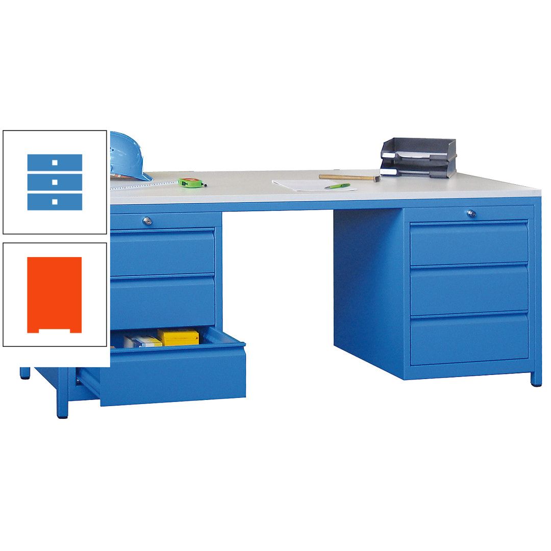 Meisterschreibtisch - 2 Schubladenblöcke - 6 Schubladen - 720 x 1.700 x 800 mm (HxBxT) - anthrazitgrau