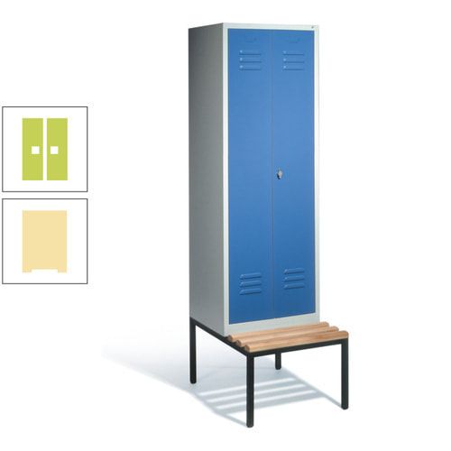 Doppel-Spindschrank, Buche Sitzbank untergebaut, 2 Abteile a 300 mm, Korpus lichtgrau, Tür anthrazitgrau, 2.090 x 610 x 815 mm (HxBxT)