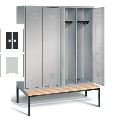 Doppel-Spindschrank, Buche Sitzbank untergebaut, 4 Abteile a 400 mm, Korpus lichtgrau, Tür anthrazitgrau, 2.090 x 1.590 x 815 mm (HxBxT)