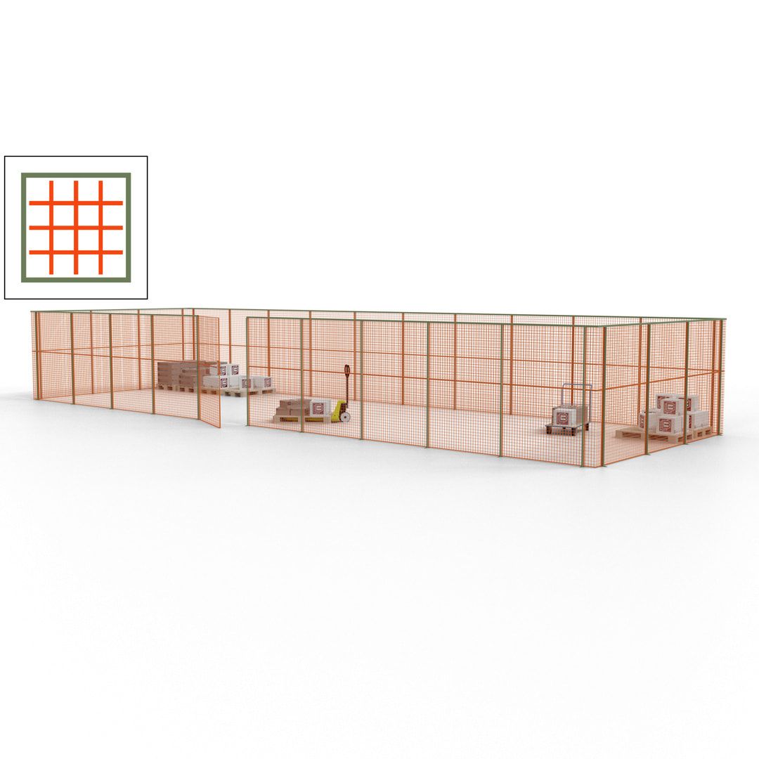 Maschinen Schutzgitter - Hallentrennwand - Sicherheitszaun - Tür - 39 m - 2.200 x 15.400 x 4.900 mm (HxBxT) - enzianblau
