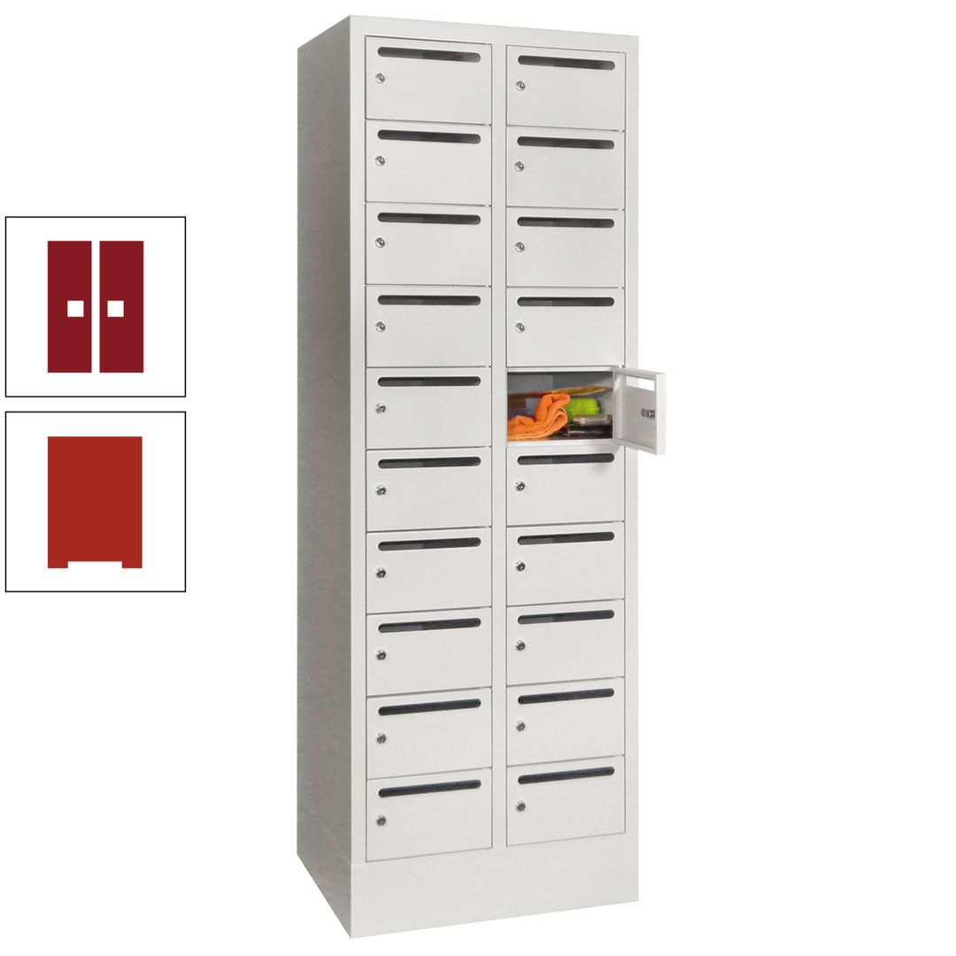 Postverteilerschrank, Schließfachschrank, 2 Abteile a 300 mm, 20 Fächer, 1.850 x 600 x 500 mm (HxBxT), Korpus anthrazitgrau, Front anthrazitgrau