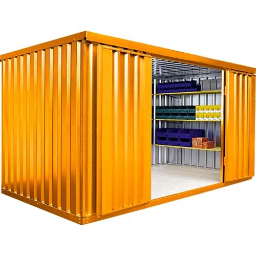 Lagercontainer, Baucontainer, Materialcontainer, Container, Gerätehaus, 2.150 x 4.050 x 2.170 mm (HxBxT), Holzfußboden, montiert, Farbe signalgelb