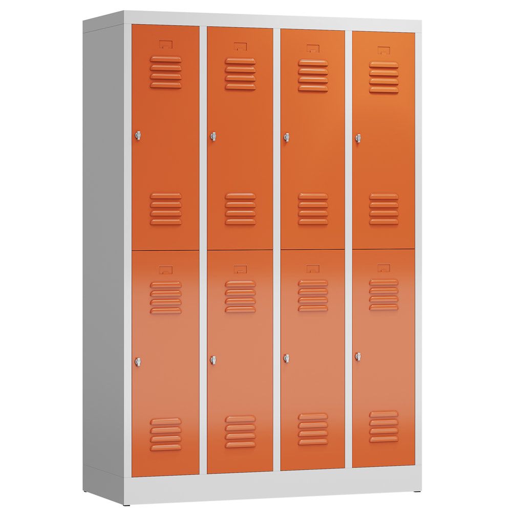 Garderobenschrank, Doppelstockspind, 4 Abteil, 8 Fächer, 1.800 x 1.185 x 500 mm (HxBxT), Stahl, Drehriegel, Korpus: lichtgrau, Front: anthrazitgrau
