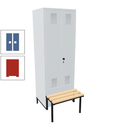 Doppel-Spind, Garderobenschrank, Buche Sitzbank integriert, 2 Abteile a 400 mm, Korpus anthrazitgrau, Tür anthrazitgrau, 1.850 x 800 x 815 mm (HxBxT)