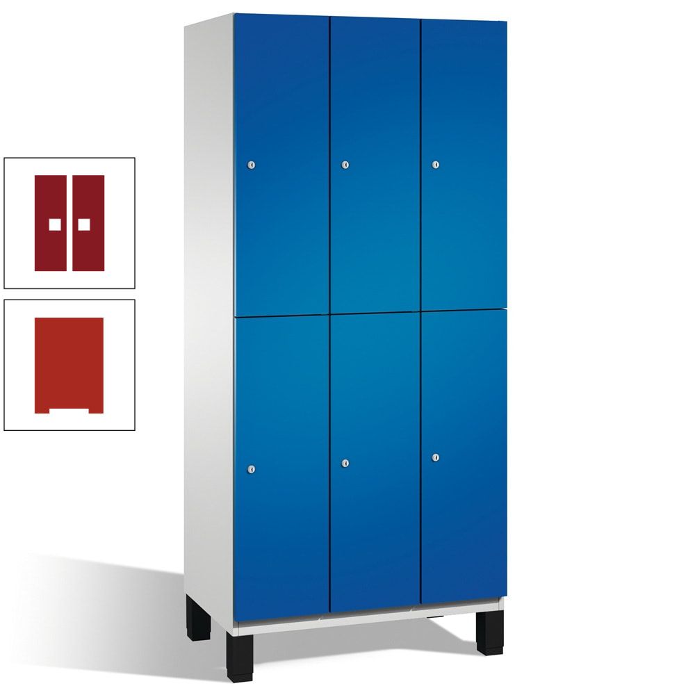 Fächerschrank, Stahlschrank, doppelstöckig, 6 Fächer, Füße, Korpus anthrazitgrau, Tür anthrazitgrau, 1.980 x 900 x 525 mm (HxBxT)