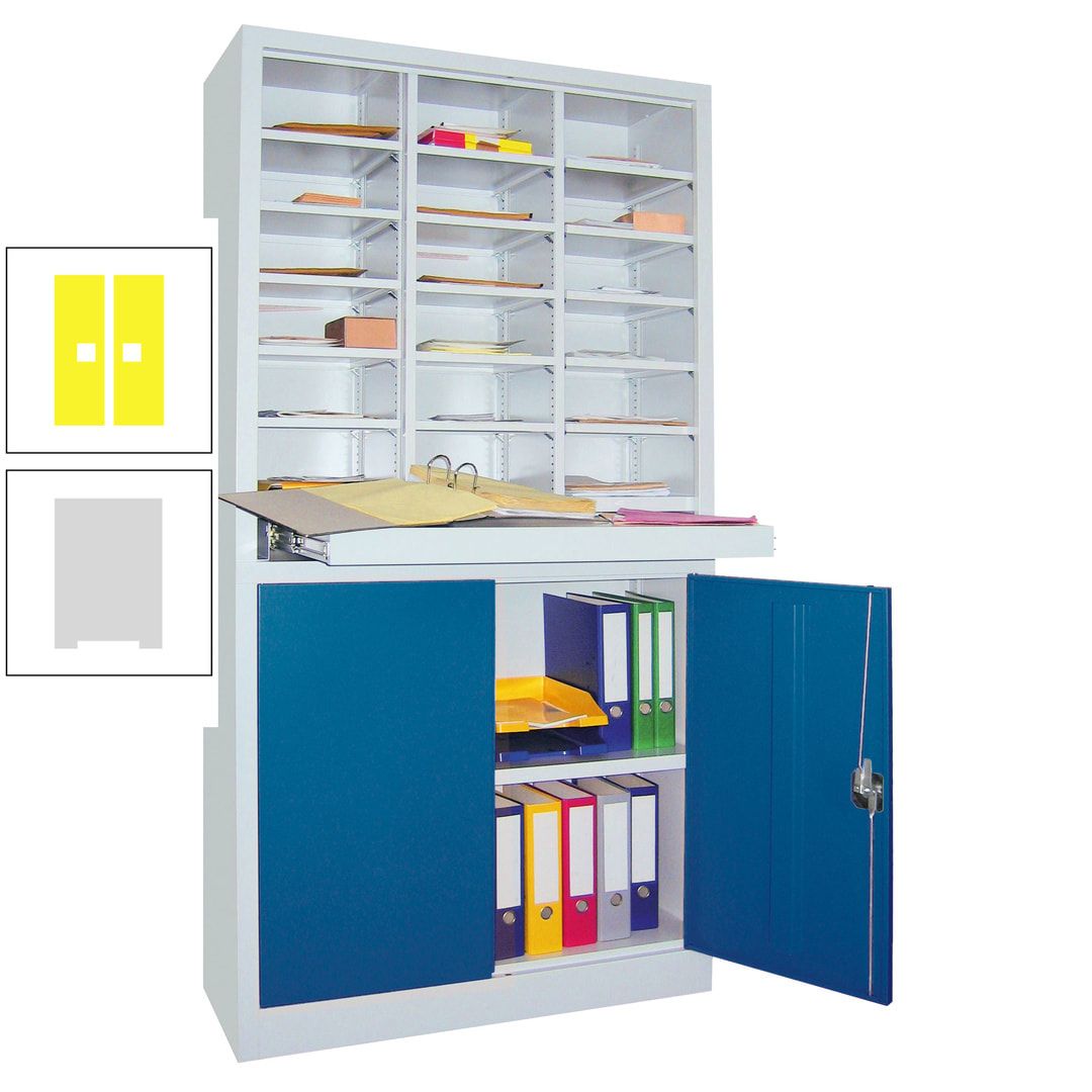 Aktenschrank - Büroschrank mit Sortierstation - 18 Fächer Ordnungsregal - Ausziehboden - 1.950 x 1.000 x 400 mm (HxBxT) - anthrazitgrau