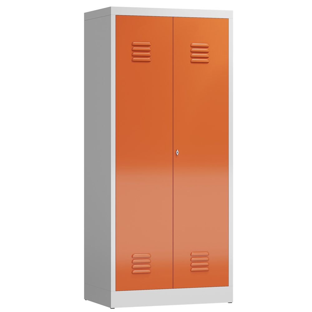 Mehrzweckschrank, Garderobenschrank, 2 Abteile, 6 Fächer, 1.800 x 800 x 500 mm (HxBxT), Drehriegel, Stahl, Korpus: lichtgrau, Front: anthrazitgrau