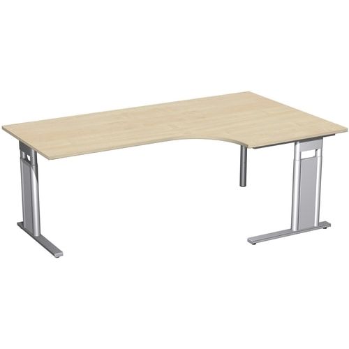 Eckschreibtisch, Eckteil 800 mm, rechts, Füße einseitig verkürzt, C-Fuß Pro, höhenverstellbar, 680-820 x 1.600 x 1.200 mm (HxBxT), Dekor Ahorn