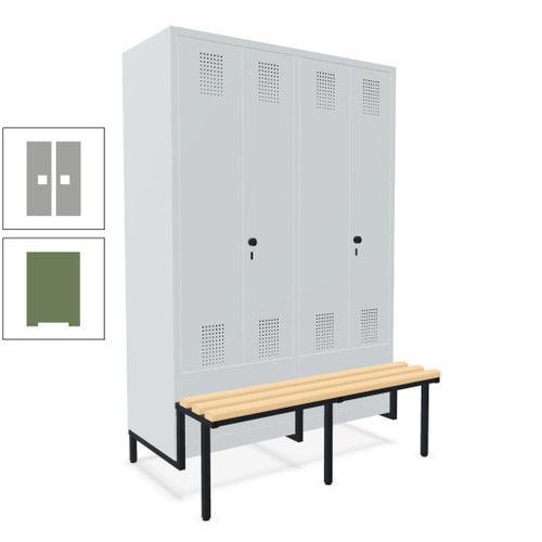 Doppel-Spind, Garderobenschrank, Buche Sitzbank integriert, 4 Abteile 300 mm, Korpus anthrazitgrau, Tür anthrazitgrau, 1.850 x 1.200 x 815 mm (HxBxT)