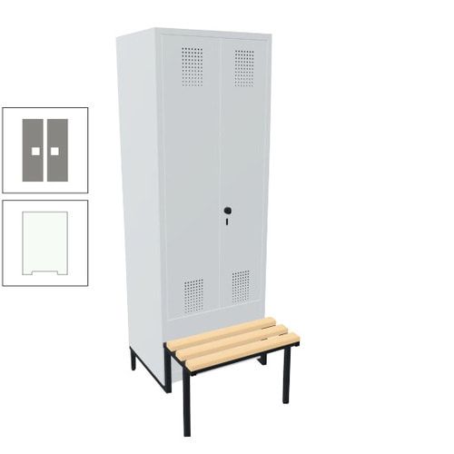 Doppel-Spind, Garderobenschrank, Buche Sitzbank integriert, 2 Abteile a 400 mm, Korpus anthrazitgrau, Tür anthrazitgrau, 1.850 x 800 x 815 mm (HxBxT)