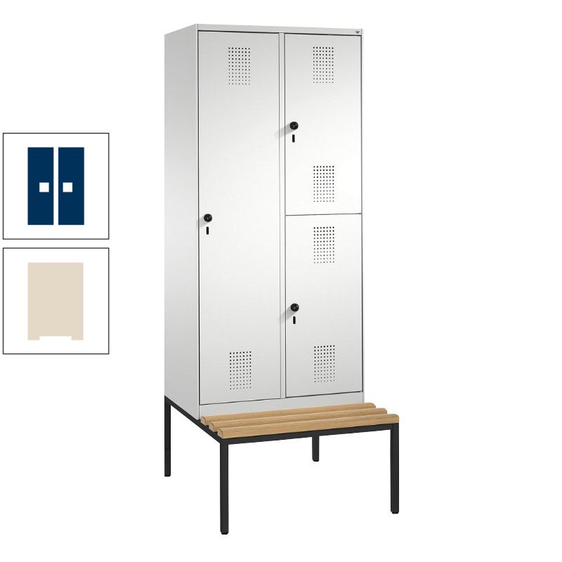 Garderobenschrank, Spind ein- und doppelstöckig Sitzbank, 2 Abteile, 3 Fächer, 2.090 x 800 x 500 mm (HxBxT), Front anthrazitgrau, Korpus anthrazitgrau
