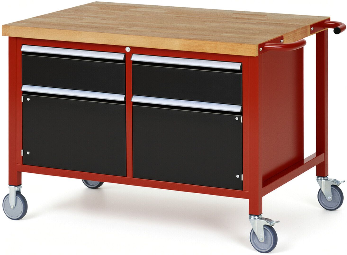 Mobile Werkbank, 2 Schränke - 2 Schubladen - Teilauszug - 180:2 - Höhe 880-1.080 mm - 1.250 x 900 mm - 450 kg - Buche - Anthrazitgrau