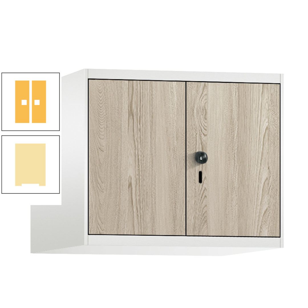 Aufsatzschrank, Schrankaufsatz, Türen paarweise, 2 Fächer a 300 mm, Farbe Pastellgelb, Tür anthrazitgrau , 500 x 600 x 500 mm (HxBxT)