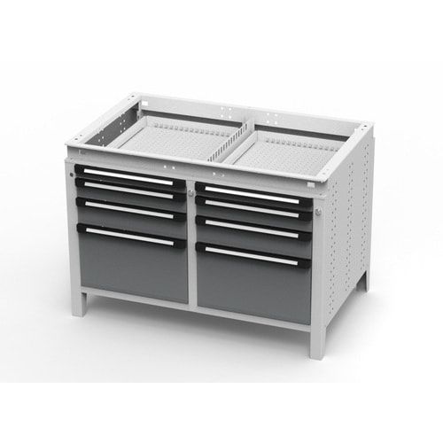 OTTOKIND Werkbank - bündige Arbeitsplatte - 850 x 1.150 x 750 mm (HxBxT) - 8 Schubladen - lichtgrau