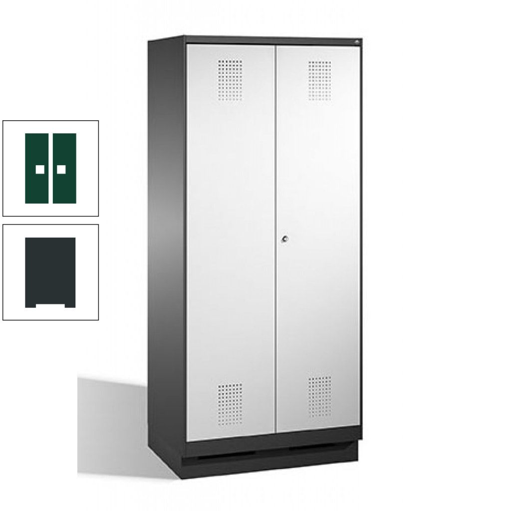 Doppel-Spind, Doppeltüren, Garderobenschrank mit Sockel, 2 Abteile a 400 mm, Korpus anthrazitgrau, Tür anthrazitgrau, 1.800 x 800 x 500 mm (HxBxT)