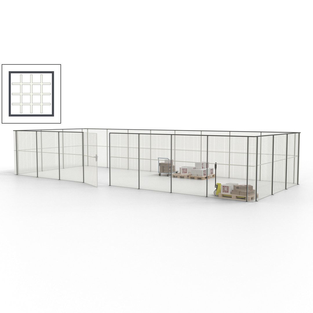 Maschinen Schutzgitter - Hallentrennwand - Sicherheitszaun - Tür - 33 m - 2.200 x 12.400 x 4.900 mm (HxBxT) - enzianblau