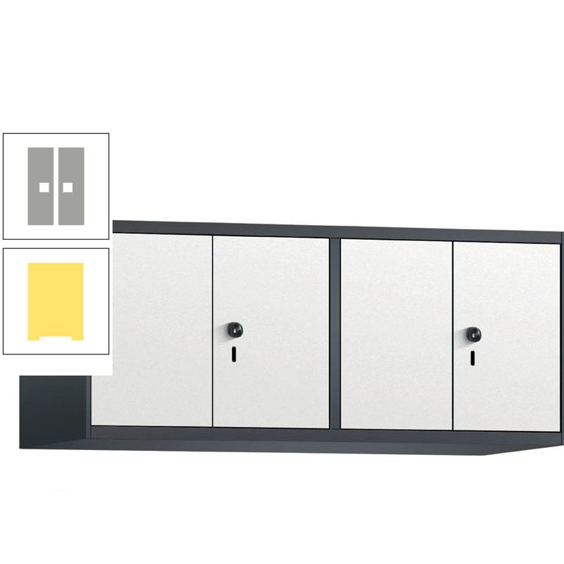 Aufsatzschrank, Schrankaufsatz, Türen paarweise, 4 Fächer a 300 mm, Farbe Pastellgelb, Tür anthrazitgrau, 500 x 1.200 x 500 mm (HxBxT)