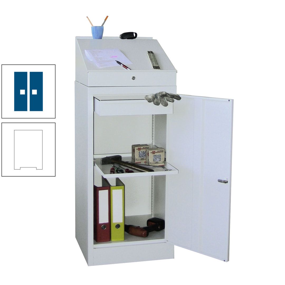 Stehpult mit Schrank - Vollblechtür - Zylinderschloss - 1 Einlegeboden, 1 Schublade - 1.270x500x500 mm (HxBxT) - anthrazitgrau