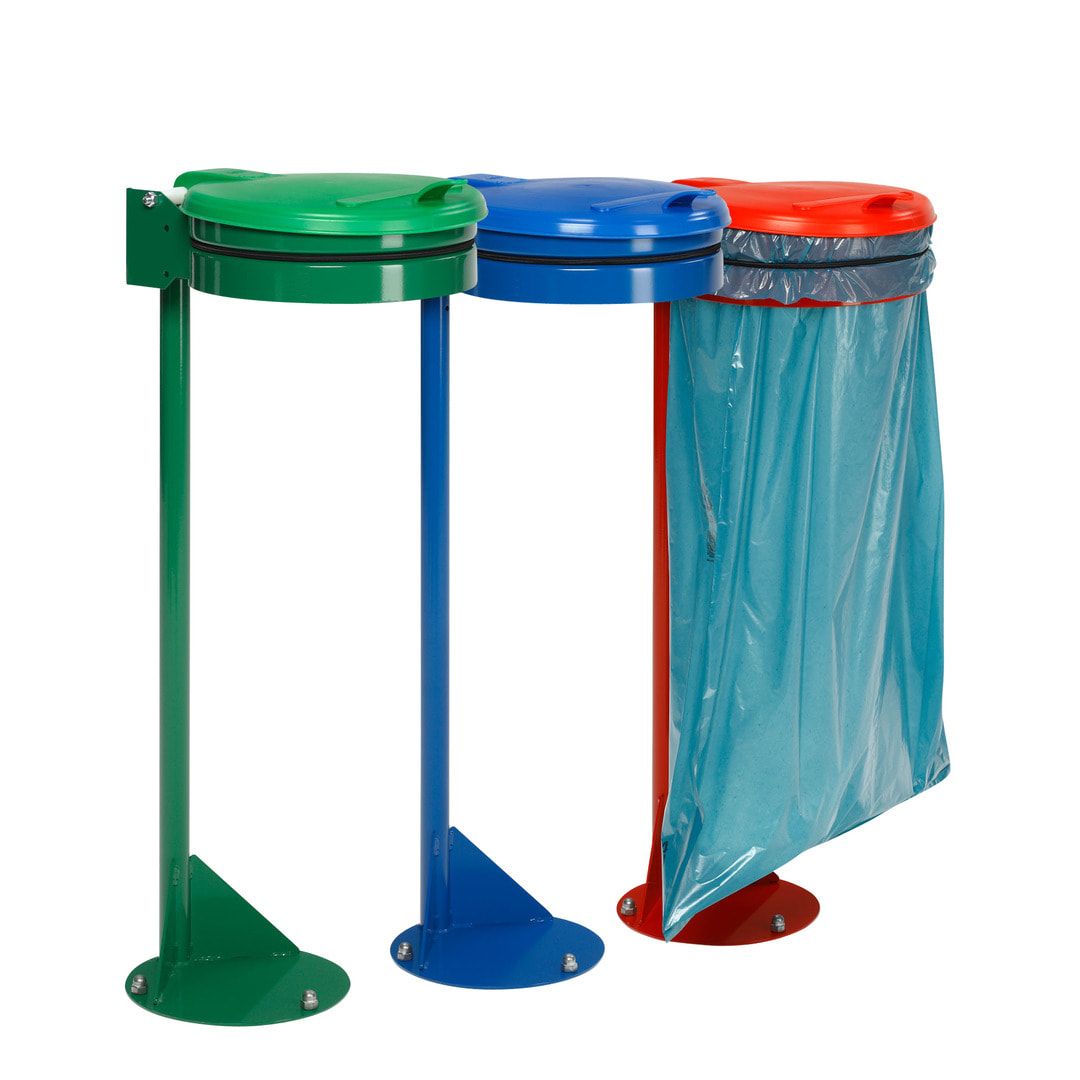 Müllsackhalter - Standgerät - Stahl - Kunststoff Deckel - für 120 l Säcke - 1.050 x 370 x 465 mm (HxBxT) - enzianblau