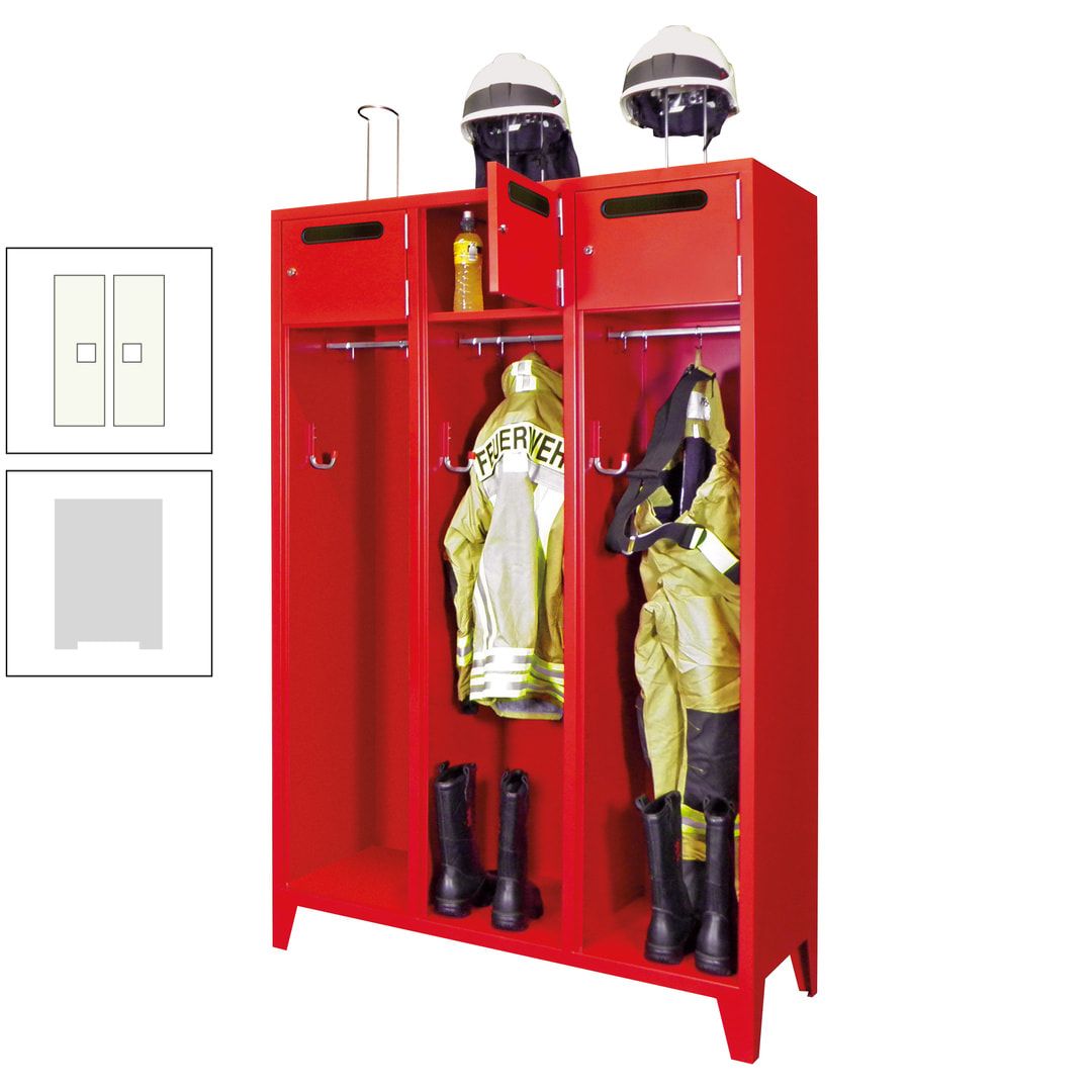 Feuerwehrschrank - 3 Abteile - Ablagefach mit Tür, Einwurfschlitz - 2.100 x 1.230 x 500 mm (HxBxT) - anthrazitgrau