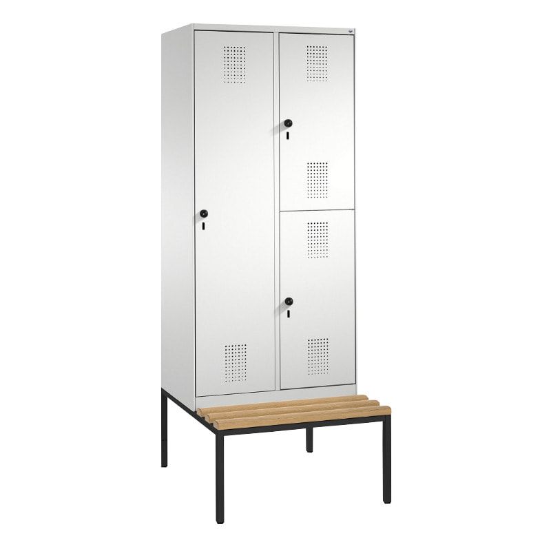 Garderobenschrank, Spind ein- und doppelstöckig Sitzbank, 2 Abteile, 3 Fächer, 2.090 x 800 x 500 mm (HxBxT), Front anthrazitgrau, Korpus anthrazitgrau