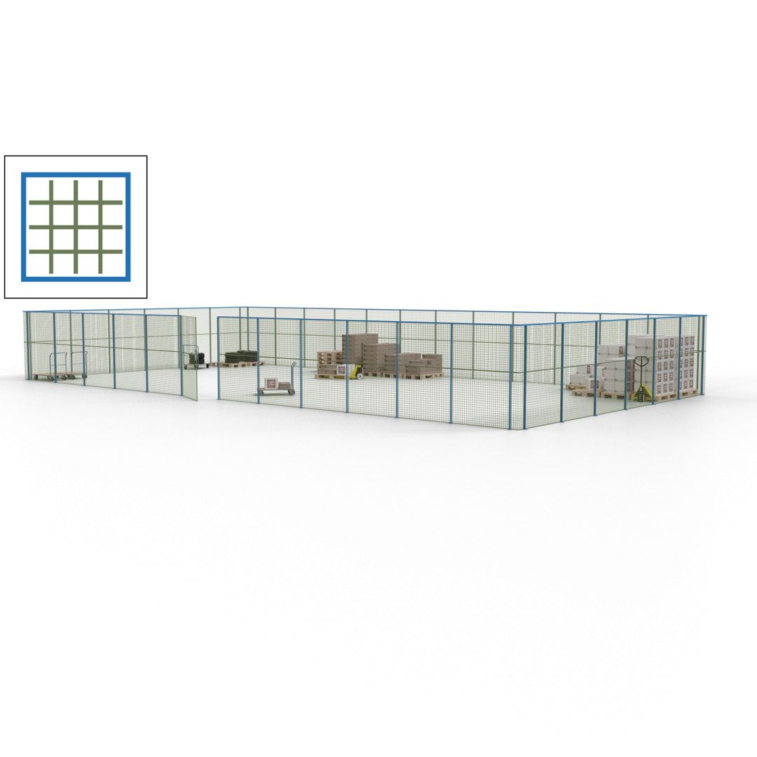 Maschinen Schutzgitter - Hallentrennwand - Sicherheitszaun - Tür - 54 m - 2.200 x 18.400 x 9.400 mm (HxBxT) - enzianblau