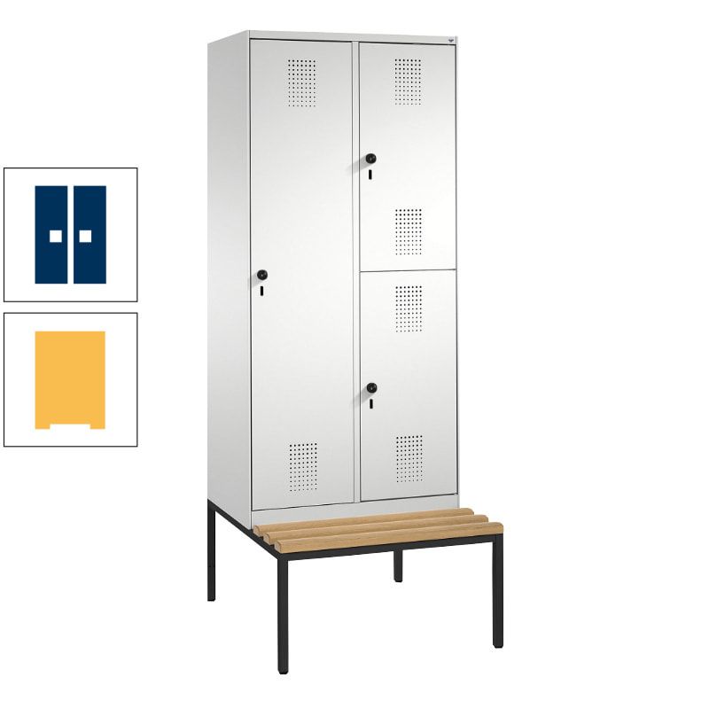Garderobenschrank, Spind ein- und doppelstöckig Sitzbank, 2 Abteile, 3 Fächer, 2.090 x 800 x 500 mm (HxBxT), Front anthrazitgrau, Korpus anthrazitgrau