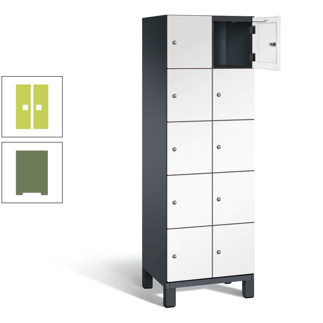 Fächerschrank, Stahlschrank, 10 Fächer, Türöffnungsbegrenzer, Füße, 1.980 x 600 x 525 mm (HxBxT), Korpus anthrazitgrau, Front anthrazitgrau