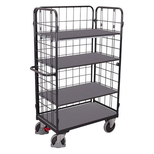 Etagenwagen - 3 Gitterwände - 4 Etagen - Ladefläche 500 x 850 mm (BxT) - Traglast 400 kg - anthrazitgrau