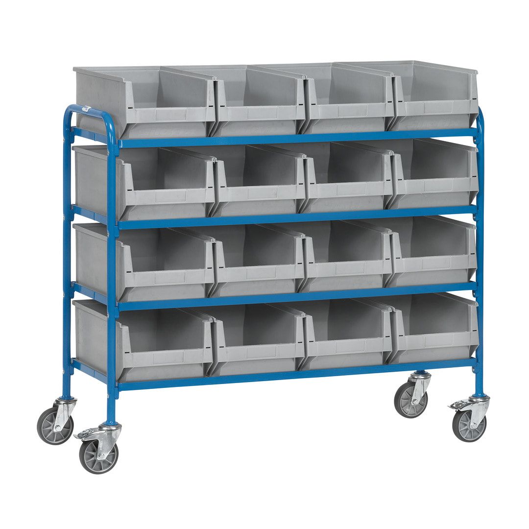 Fetra - Etagenwagen für 16 Sichtlagerkästen - 1.130 x 513 x 1.360 mm (HxBxT)