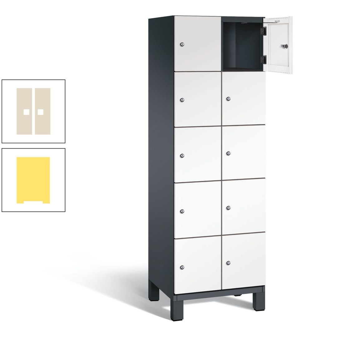 Fächerschrank, Stahlschrank, 10 Fächer, Türöffnungsbegrenzer, Füße, 1.980 x 600 x 525 mm (HxBxT), Korpus anthrazitgrau, Front anthrazitgrau