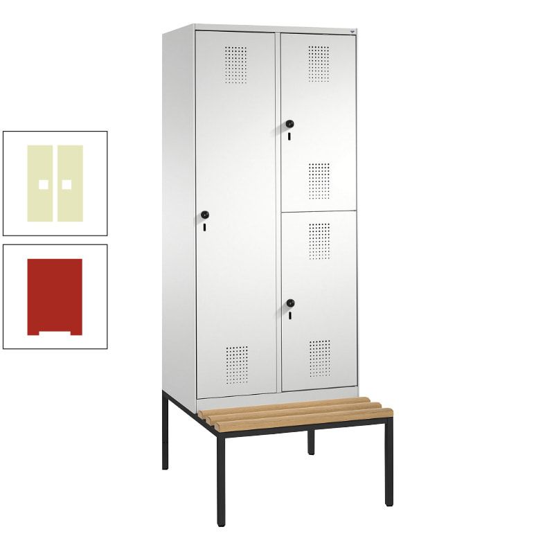 Garderobenschrank, Spind ein- und doppelstöckig Sitzbank, 2 Abteile, 3 Fächer, 2.090 x 800 x 500 mm (HxBxT), Front anthrazitgrau, Korpus anthrazitgrau