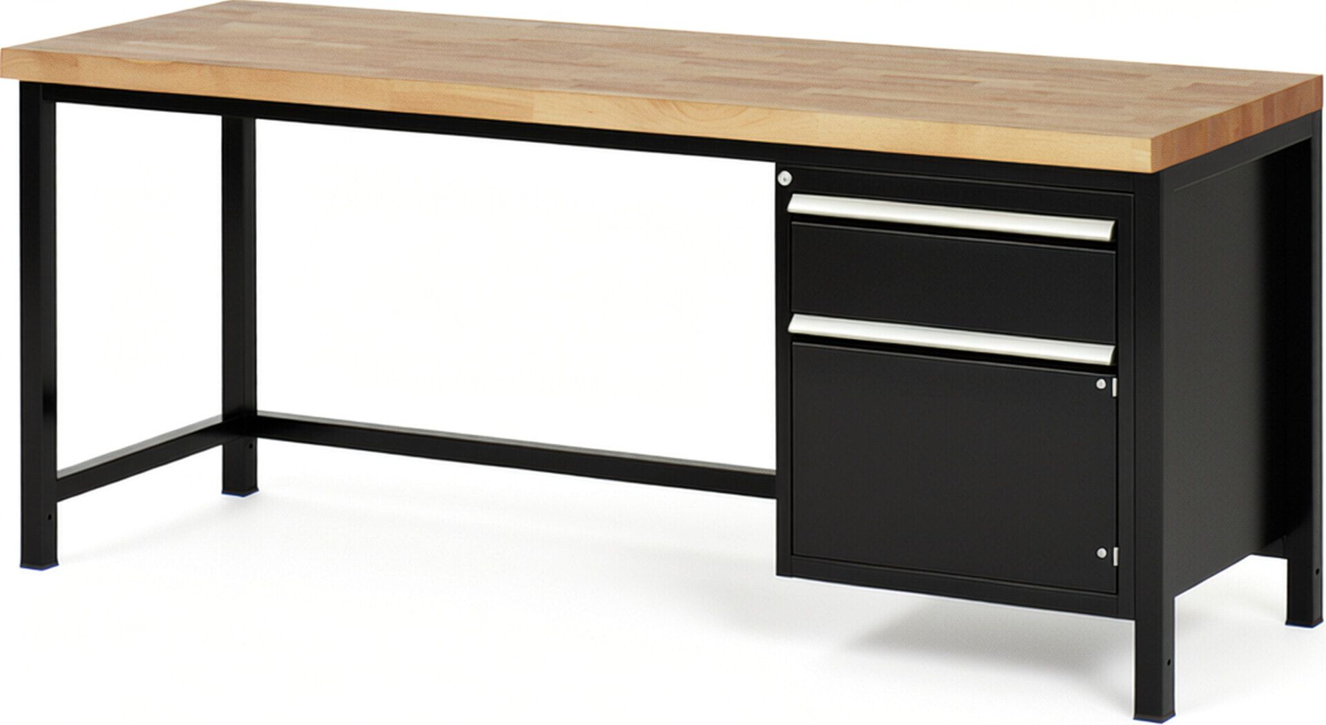 Werkbank, 1 Schrank - 1 Schublade - Teilauszug - 180:1 - Höhe 840-1.040 mm - 2.000 x 700 mm - 1.250 kg - Buche - Anthrazitgrau