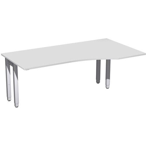 Eckschreibtisch, Ecke rechts, Füße einseitig verkürzt, 4-Fuß Quadrat Pro, höhenverstellbar, 680-800 x 1.600 x 1.000 mm (HxBxT), Dekor Ahorn