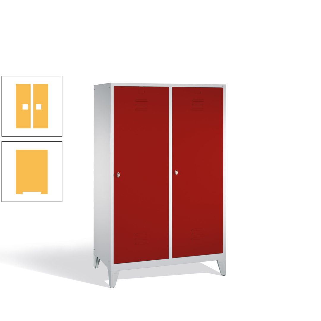Doppel-Spind mit 2 Großtüren, Garderobenschrank mit Füßen, 4 Abteile a 300 mm, Korpus anthrazitgrau, Tür anthrazitgrau, 1.850 x 1.190 x 500 mm (HxBxT)