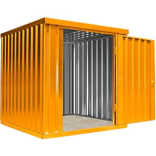 Lagercontainer, Materialcontainer, Baucontainer, Container, Gerätehaus, 2.150 x 2.100 x 2.170 mm (HxBxT), Holzfußboden, montiert, Farbe signalgelb