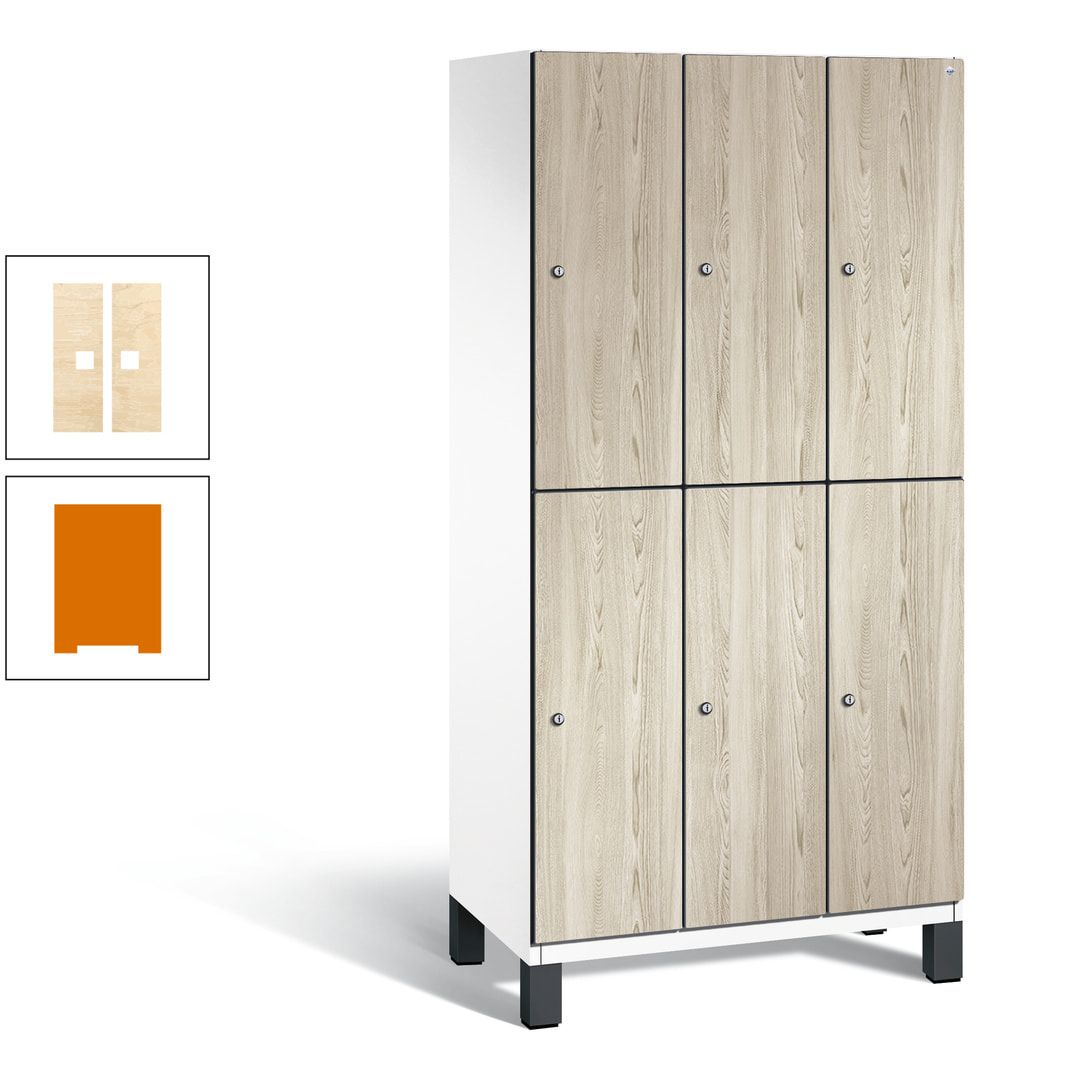 Fächerschrank, Garderobenschrank, mit Füßen, 3 Abteile, 1.980 x 900 x 525 mm (HxBxT), Korpus anthrazitgrau, Tür Donau-Ahorn