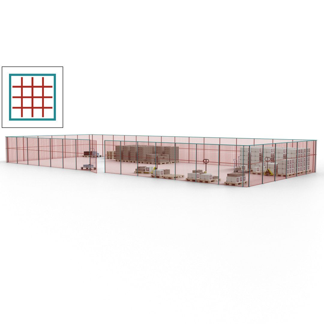 Maschinen Schutzgitter - Hallentrennwand - Sicherheitszaun - Tür - 63 m - 2.200 x 22.900 x 9.400 mm (HxBxT) - enzianblau