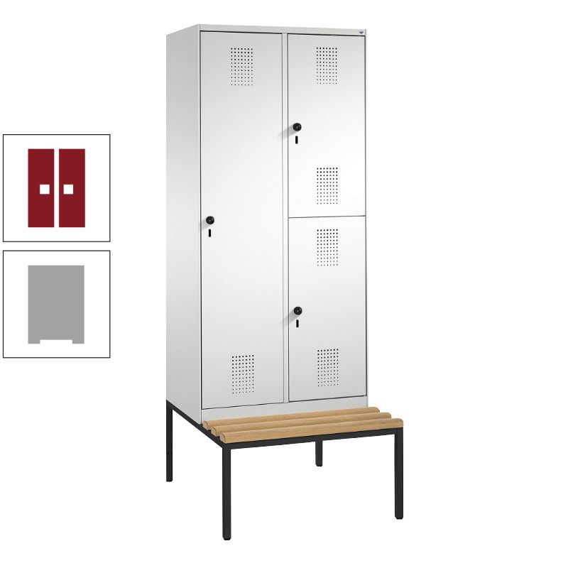 Garderobenschrank, Spind ein- und doppelstöckig Sitzbank, 2 Abteile, 3 Fächer, 2.090 x 800 x 500 mm (HxBxT), Front anthrazitgrau, Korpus anthrazitgrau