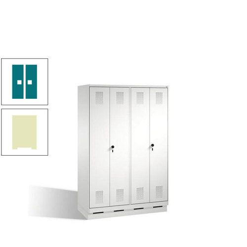 Doppel-Spind, Doppeltüren, Garderobenschrank mit Sockel, 4 Abteile a 300 mm, Korpus anthrazitgrau, Tür anthrazitgrau, 1.800 x 1.200 x 500 mm (HxBxT)