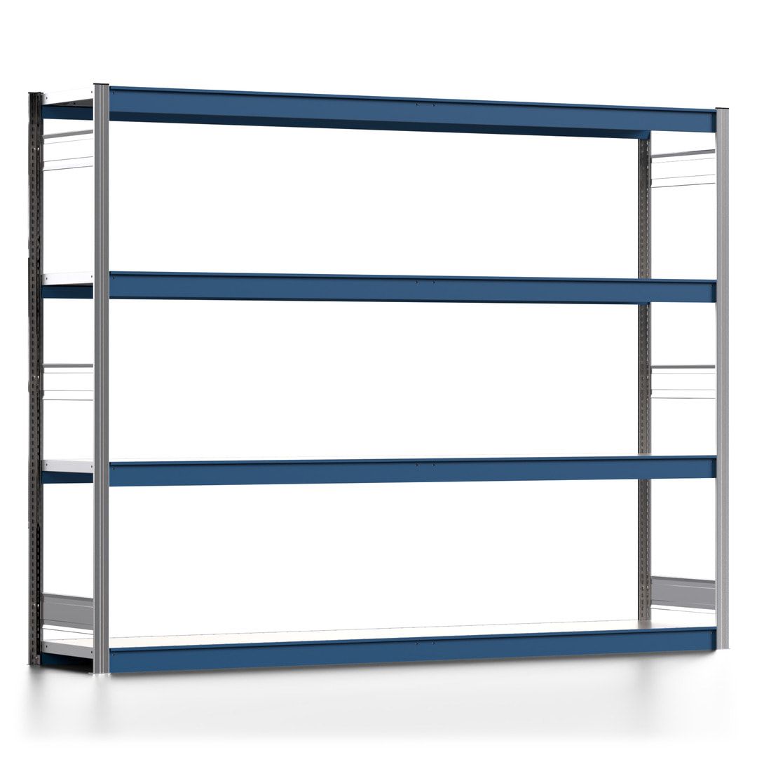 Weitspannregal EMIL - 2.000 x 2.570 x 500 mm (HxBxT) - Fachlast 400 kg - Anbauregal - Stahlfachböden - Lagerregal