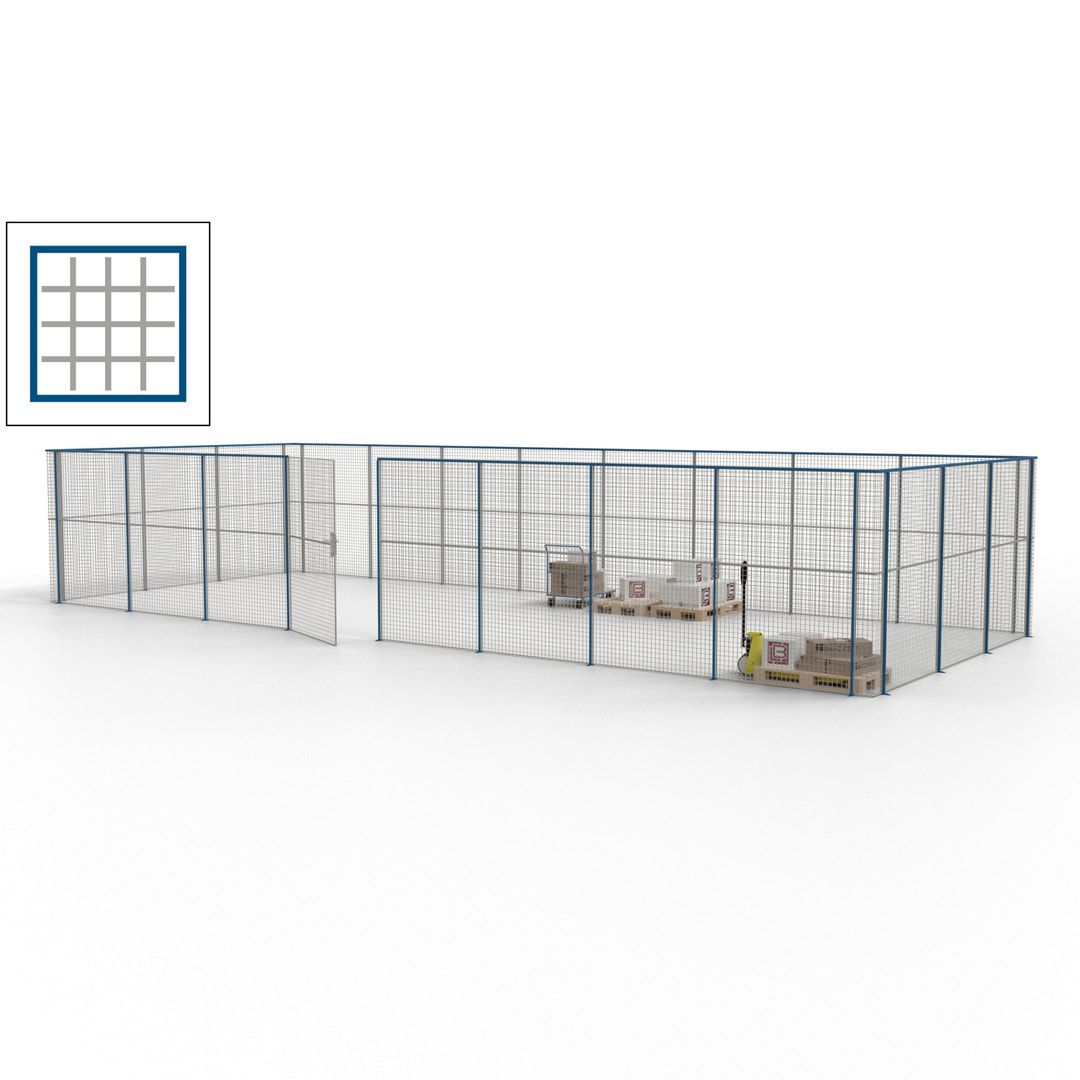 Maschinen Schutzgitter - Hallentrennwand - Sicherheitszaun - Tür - 33 m - 2.200 x 12.400 x 4.900 mm (HxBxT) - enzianblau