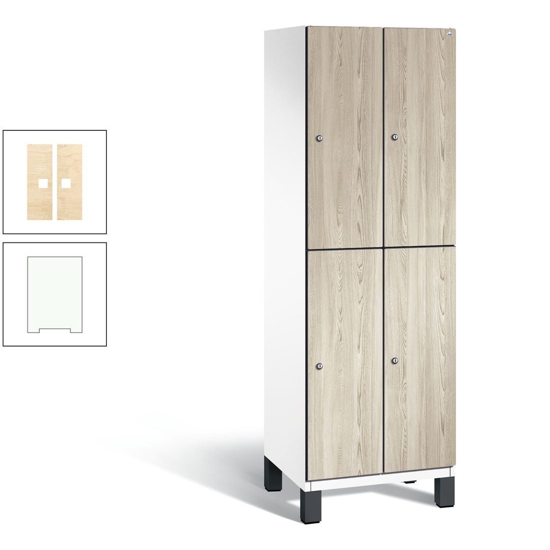 Fächerschrank, Garderobenschrank, mit Füßen, 2 Abteile, 1.980 x 600 x 525 mm (HxBxT), Korpus anthrazitgrau, Tür Donau-Ahorn