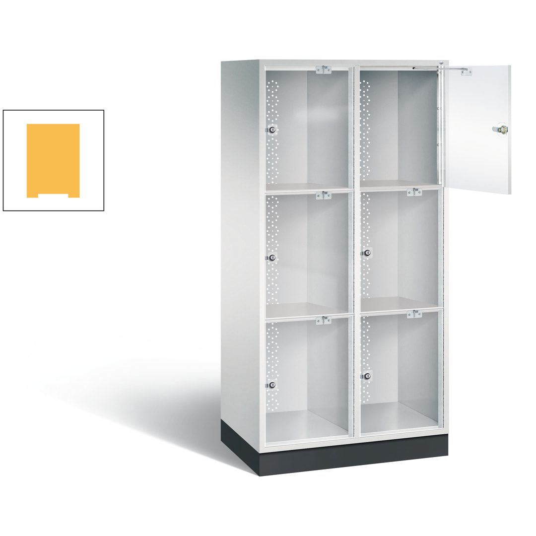 Schließfachschrank, Fächerschrank mit Türen aus Acrylglas, 2 Abteile, 6 Fächer, Zylinderschloss, 1.750 x 820 x 500 mm (HxBxT), Korpus anthrazitgrau