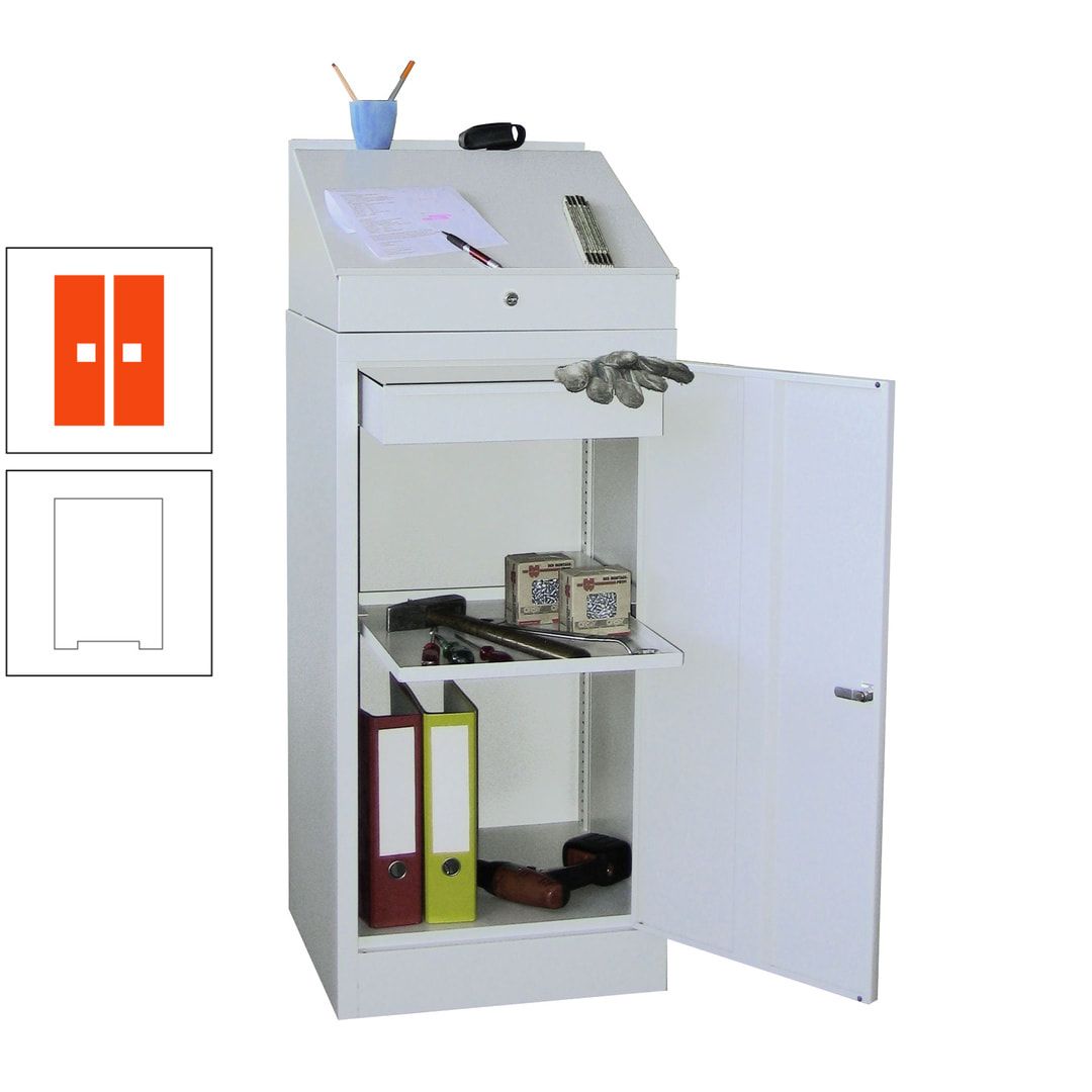 Stehpult mit Schrank - Vollblechtür - Zylinderschloss - 1 Einlegeboden, 1 Schublade - 1.270x500x500 mm (HxBxT) - anthrazitgrau