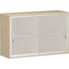Glas-Schiebetürenschrank, Schiebetürschrank, satiniert, Mittelseite, 2 Böden, 2 Ordnerhöhen, 768 x 425 mm (HxT), Breite und Korpusfarbe wählbar